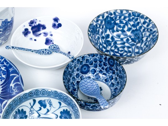 Asian Blue And White Serving And Decorating Lot