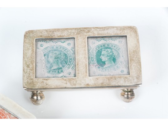 Two Small Sterling Silver Stamp Boxes   1.585 Gross Troy Ozs.