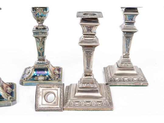 Two Pairs Of Silver Plated Candlesticks