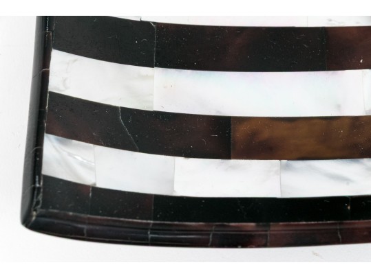 Two Heavy Horn And Pearl Inlaid Square Plates
