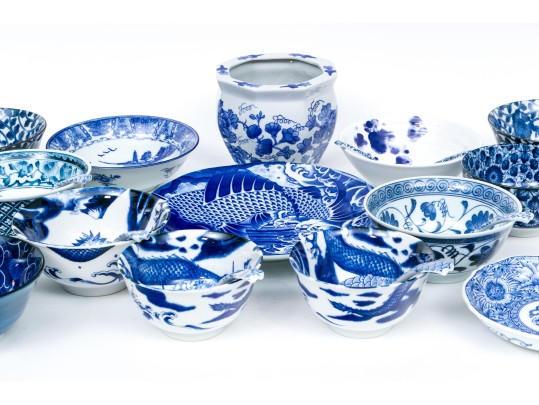 Asian Blue And White Serving And Decorating Lot