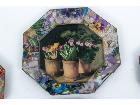 Collection Of Seven Decoupage Octagonal Glass Plates 