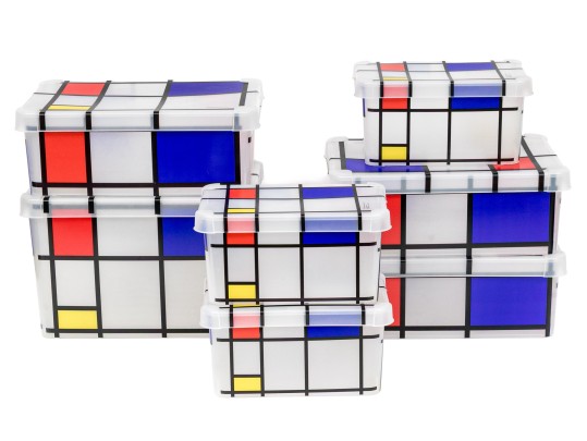Collection Of Seven Printed Plastic Bins With A Piet Mondrian Design Adapted By TERRY