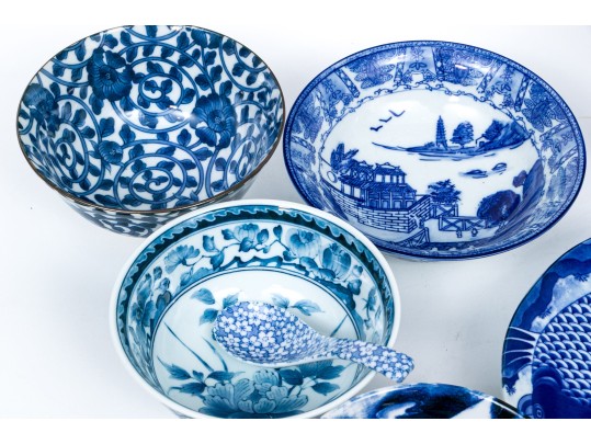 Asian Blue And White Serving And Decorating Lot