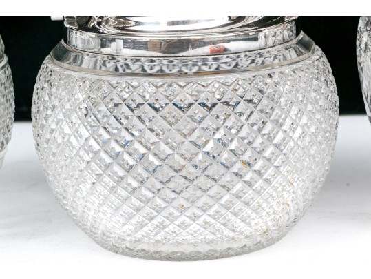 Group Of Three Antique Cut Glass And Silverplate Biscuit Jars