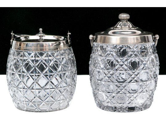 Two Antique Cut Glass And Silverplate Biscuit Jars