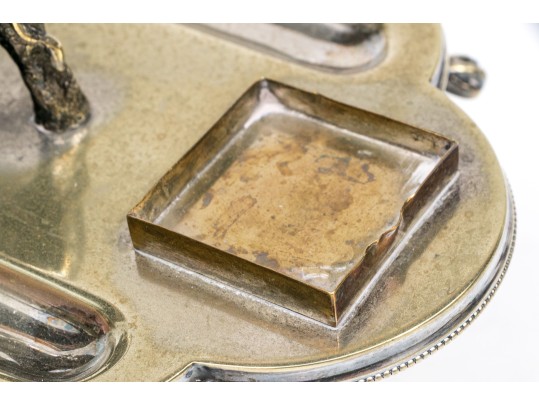 Antique Englidh Silver Plate Pen Tray With Elephant Figure