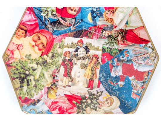 Set Of Five Christmas Theme Decoupage Glass Dishes By Durwin Rice New York