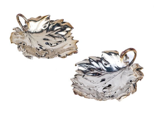 Pair Of Christofle Silver Leaf Form Dishes