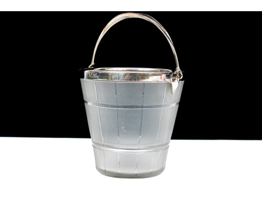 Charming Silver Plate Mounted Frosted Glass Ice Bucket