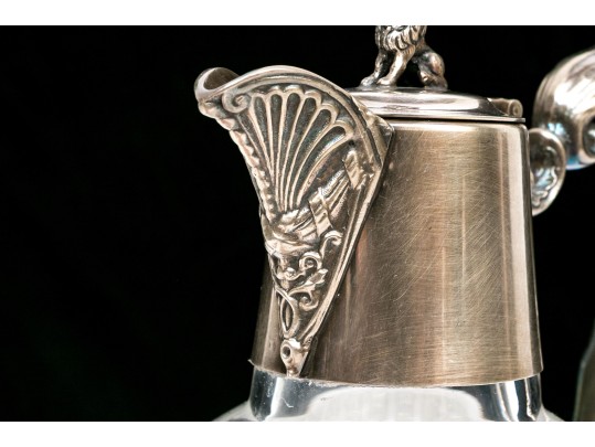 Antique Late 19th Classical Silver Plated Etched Crystal Claret Jug