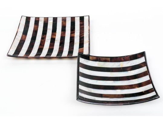 Two Heavy Horn And Pearl Inlaid Square Plates
