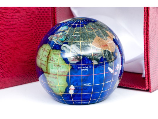 Kalifano Gemstone Inlaid Globe Paperweight Boxed