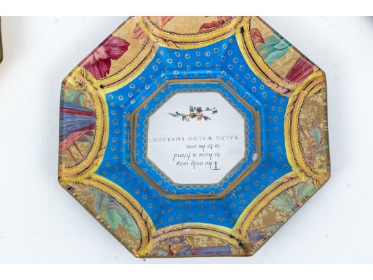 Collection Of Seven Decoupage Octagonal Glass Plates 