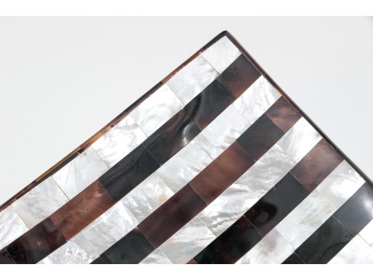 Two Heavy Horn And Pearl Inlaid Square Plates