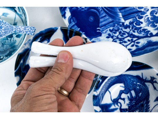Asian Blue And White Serving And Decorating Lot