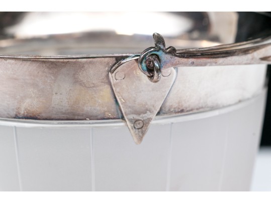 Elegant Silver Plate Mounted Frosted Glass Ice Bucker With Plated Interior Liner