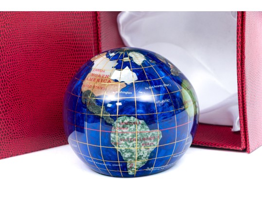 Kalifano Gemstone Inlaid Globe Paperweight Boxed