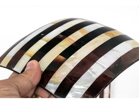 Two Heavy Horn And Pearl Inlaid Square Plates