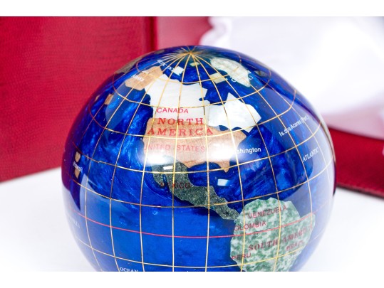 Kalifano Gemstone Inlaid Globe Paperweight Boxed