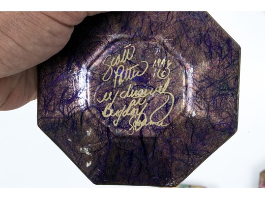 Collection Of Seven Decoupage Octagonal Glass Plates 