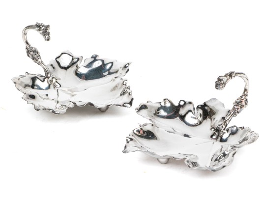 Pair Of Antique Silver Plated Individual Grape Servers, Beautifuly Restored