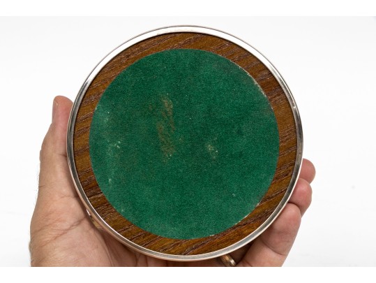 Quality Pair Of Silver Plate Mounted Faux Tortoise Shell Coasters