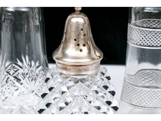 Collection Of Five Large Cut Crystal And Silverplate Shakers