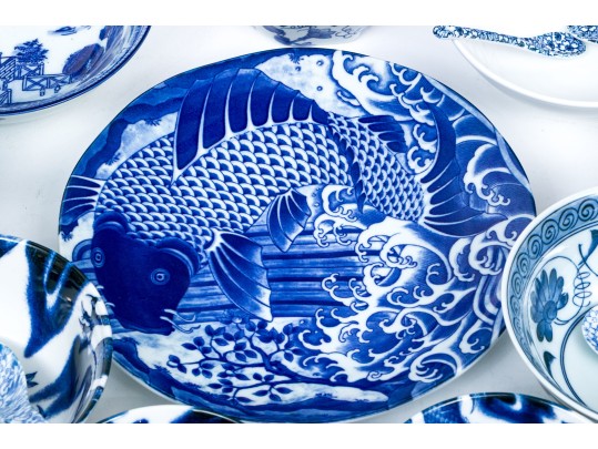 Asian Blue And White Serving And Decorating Lot