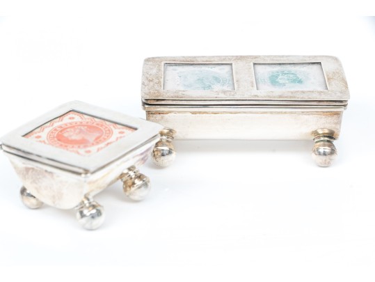 Two Small Sterling Silver Stamp Boxes   1.585 Gross Troy Ozs.