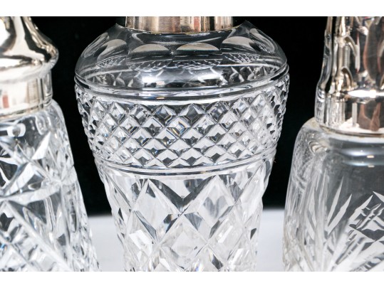 Collection Of Five Large Cut Crystal And Silverplate Shakers 