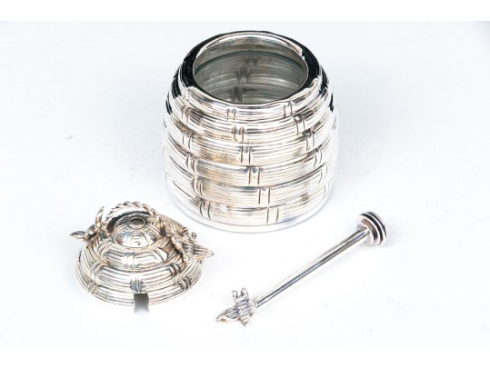Quality Silver Plated Honeypot With Lid And Honey Drizzler