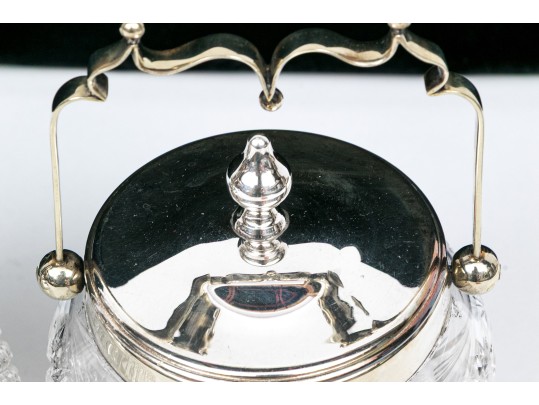 Group Of Three Antique Cut Glass And Silverplate Biscuit Jars