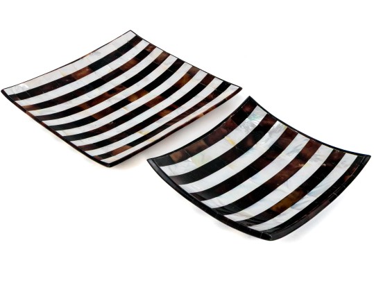 Two Heavy Horn And Pearl Inlaid Square Plates