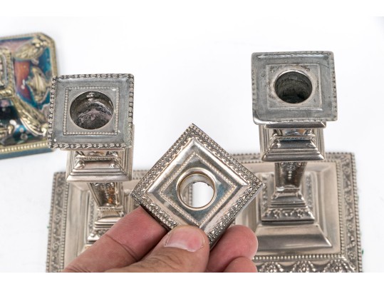 Two Pairs Of Silver Plated Candlesticks