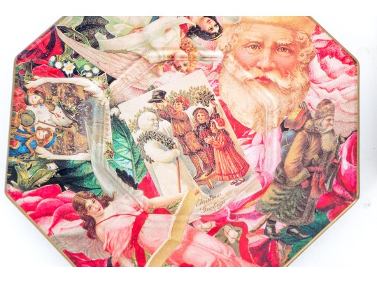Set Of Five Christmas Theme Decoupage Glass Dishes By Durwin Rice New York