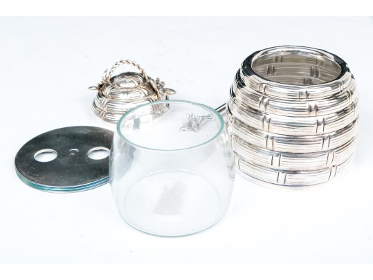 Quality Silver Plated Honeypot With Lid And Honey Drizzler