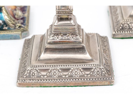 Two Pairs Of Silver Plated Candlesticks