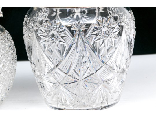 Group Of Three Antique Cut Glass And Silverplate Biscuit Jars