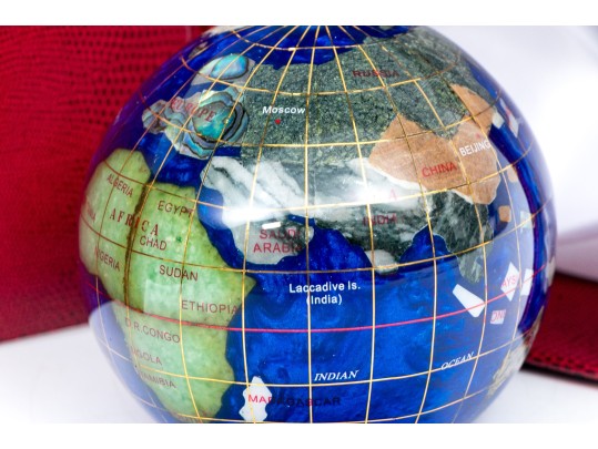 Kalifano Gemstone Inlaid Globe Paperweight Boxed