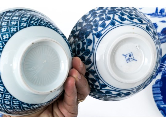 Asian Blue And White Serving And Decorating Lot