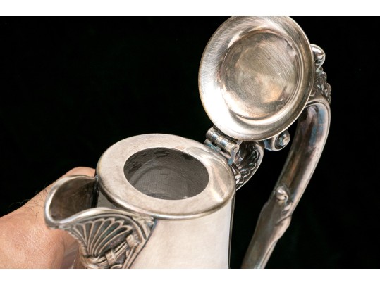 Antique Late 19th Classical Silver Plated Etched Crystal Claret Jug