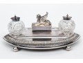 English Silver Plated Egyptian Revival Inkwell With Two Lidded Bottles
