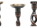 Set Of Four Carved Oak Barley Twist And Brass Candlesticks