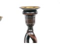 Set Of Four Carved Oak Barley Twist And Brass Candlesticks