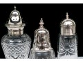 Collection Of Five Large Cut Crystal And Silverplate Shakers 