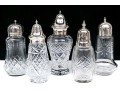 Collection Of Five Large Cut Crystal And Silverplate Shakers 
