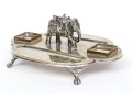 Antique Englidh Silver Plate Pen Tray With Elephant Figure