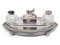 English Silver Plated Egyptian Revival Inkwell With Two Lidded Bottles