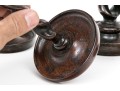 Set Of Four Carved Oak Barley Twist And Brass Candlesticks